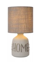 Tischlampe Keramik Stoff Grau E14 32,5 cm Gravur Modern