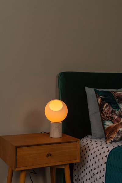 Tischlampe Glas Travertin Weiß Taupe 25,6 cm klein E27