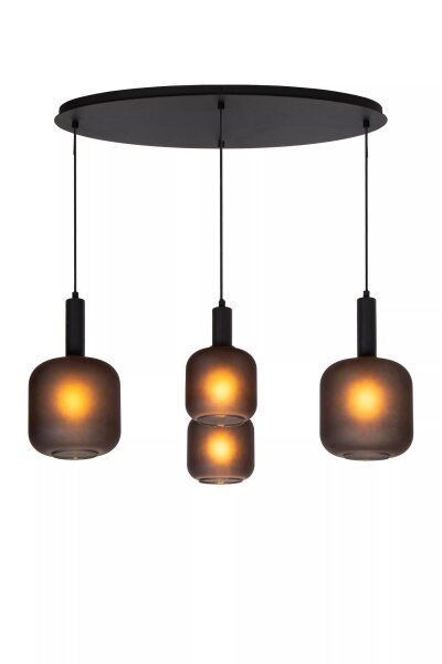 Pendelleuchte Rauchglas Schwarz L:93 cm E27 4-flammig