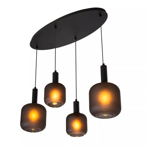 Pendelleuchte Rauchglas Schwarz L:93 cm E27 4-flammig
