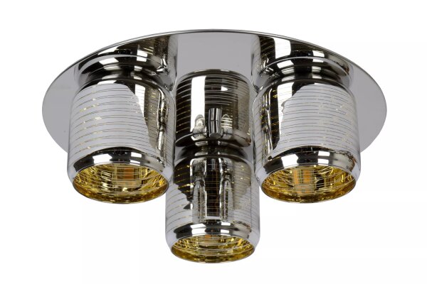 Deckenlampe Glas Metall 3-flammig Chrom Gold L:38 cm G9