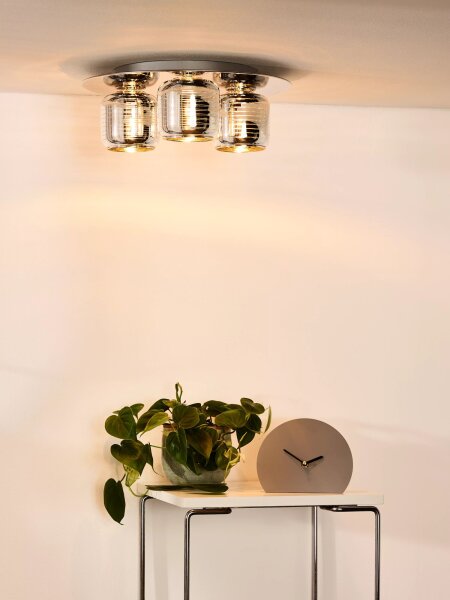 Deckenlampe Glas Metall 3-flammig Chrom Gold L:38 cm G9