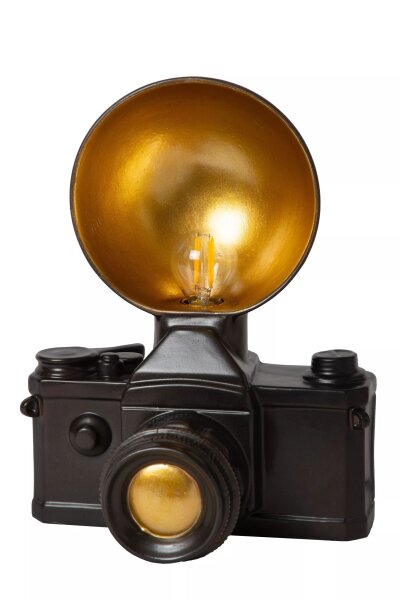 Kleine Tischlampe Vintage Schwarz Gold 30 cm E14 Kamera