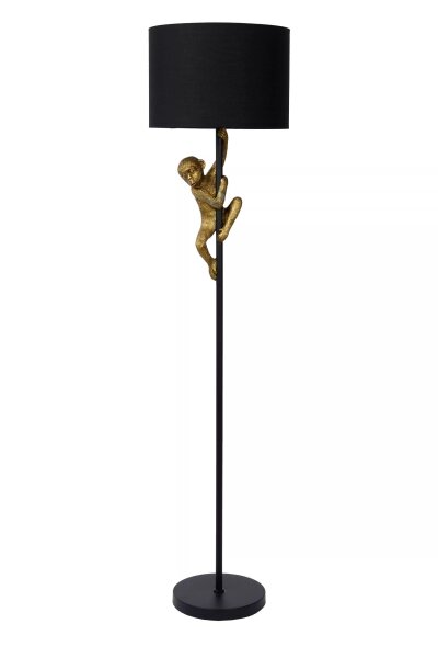 Wohnliche Stehlampe Stoff Gold Schwarz Affe E27 150 cm