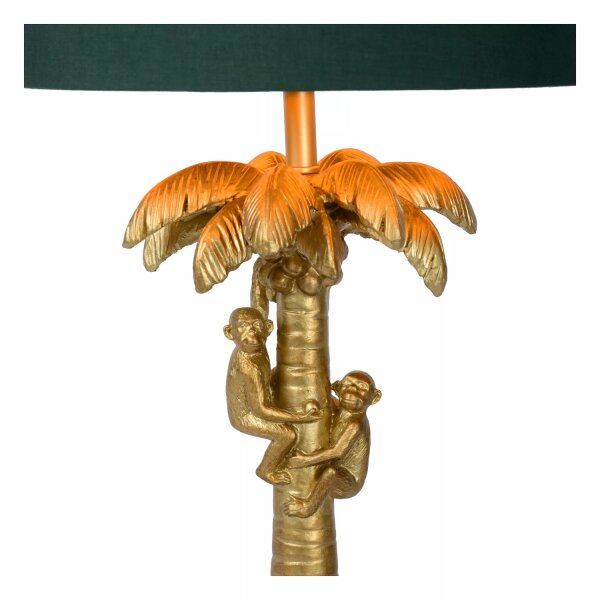 Tischlampe Stoff Grün Gold Affen Palme 57,5 cm E27