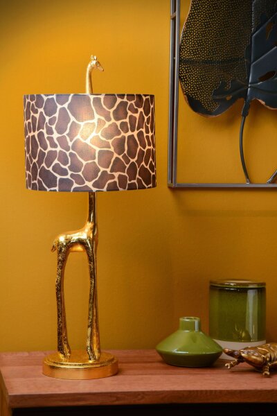 Stoff Tischleuchte Giraffe Gold Braun E27 60,5 cm groß