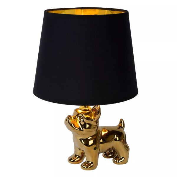 Porzellan Tischleuchte Gold Stoff 31,5 cm E14 blendarm
