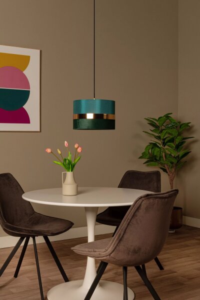 Stilvolle Pendelleuchte Stoff Grün Gold E27 Ø30 cm rund