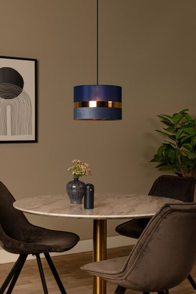 Stilvolle Pendelleuchte Stoff Blau Gold E27 Ø30 cm rund