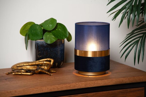 Stilvolle Tischlampe Stoff Blau Gold E14 22 cm Vintage