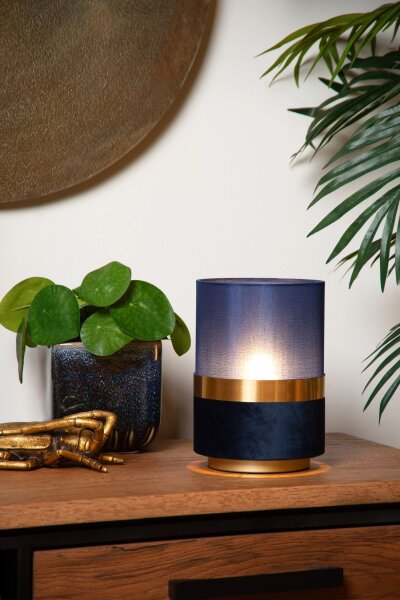 Stilvolle Tischlampe Stoff Blau Gold E14 22 cm Vintage