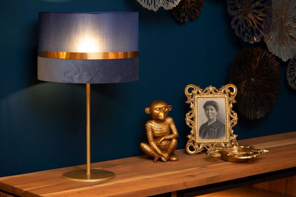 Tischlampe Stoffschirm Blau Gold 50 cm E14 blendarm