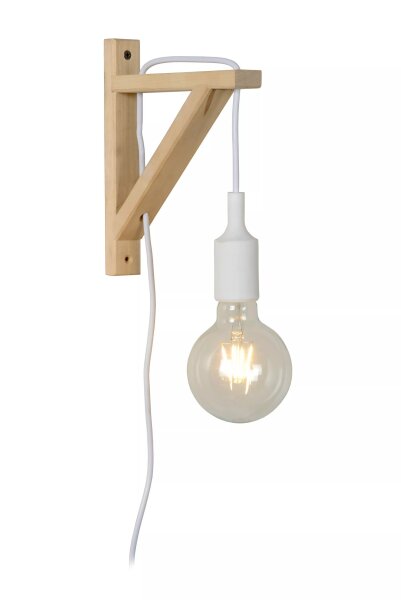 Wandlampe Holz Weiß H:22 cm Kabel Stecker E27 Retro