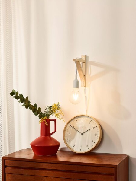 Wandlampe Holz Weiß H:22 cm Kabel Stecker E27 Retro