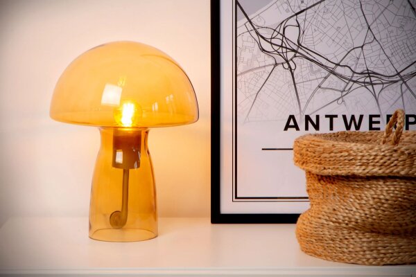 Pilz Tischlampe Glas Orange 28 cm klein E27 Retro