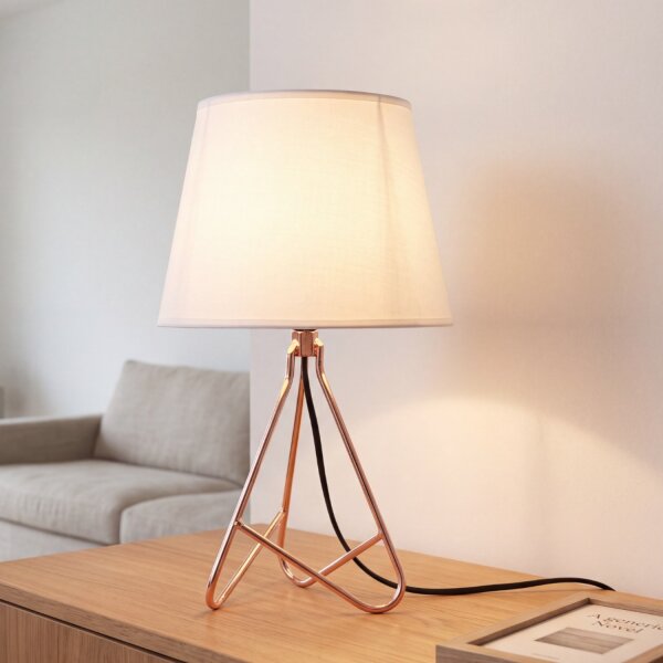 Tischleuchte Stoff Weiß Kupfer E14 H:30 cm blendarm