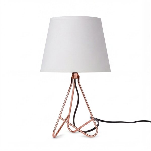 Tischleuchte Stoff Weiß Kupfer E14 H:30 cm blendarm