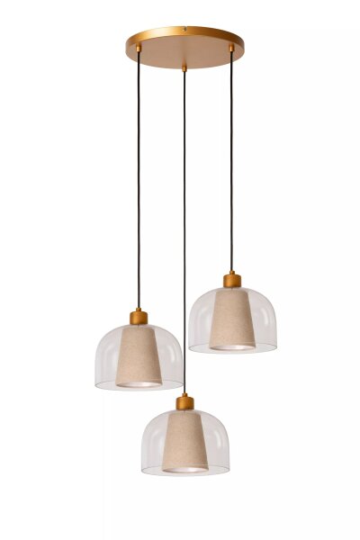 Pendelleuchte Glas Stoff Beige B:46,5 cm E27 3-flammig