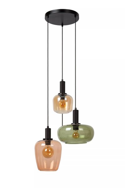 Pendelleuchte Glas Metall Grün Bernstein L:51 cm E27