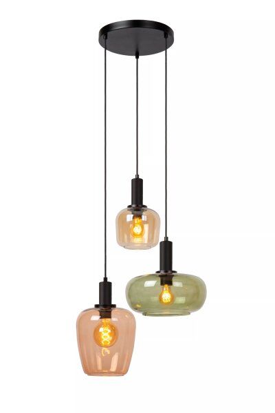 Pendelleuchte Glas Metall Grün Bernstein L:51 cm E27