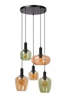Pendelleuchte Glas Grün Bernstein L:65 cm E27 5-flammig