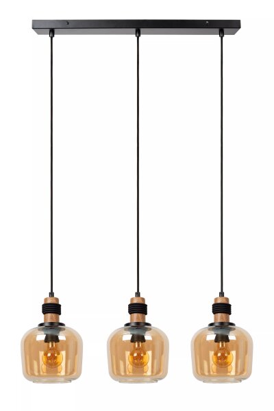 Hängeleuchte Retro Glas Bernstein 70 cm E27 3-flammig