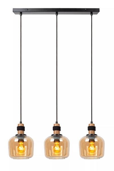 Hängeleuchte Retro Glas Bernstein 70 cm E27 3-flammig