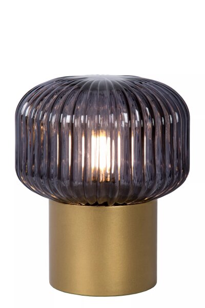 Tischlampe Rauchglas geriffelt Metall Gold 18 cm E14