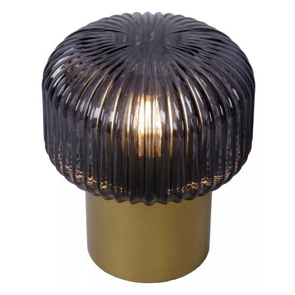 Tischlampe Rauchglas geriffelt Metall Gold 18 cm E14