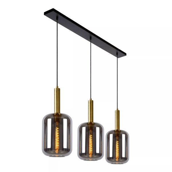 Pendelleuchte Rauchglas Metall 110 cm lang 3-flmg E27