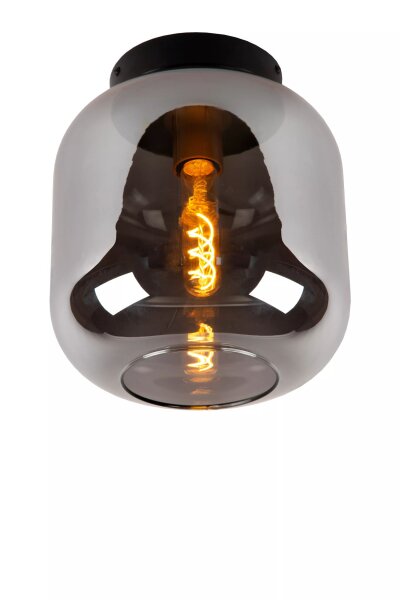 Runde Deckenlampe Rauchglas Metall Schwarz E27 Ø25