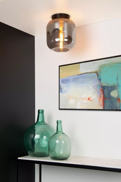 Runde Deckenlampe Rauchglas Metall Schwarz E27 Ø25