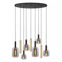 Hängelampe Rauchglas Metall 130 cm E27 GU10 in Messing