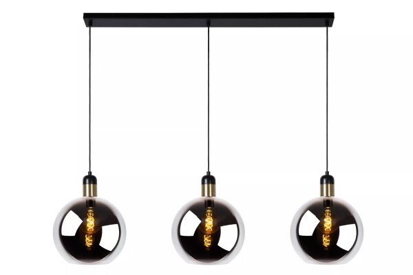 Pendelleuchte Rauchglas Metall Schwarz E27 L:105 3-flmg