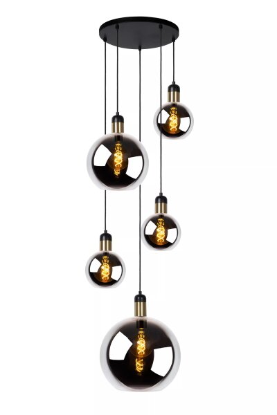 Hängeleuchte Rauchglas Metall Modern E27 L:65 cm 5-flmg