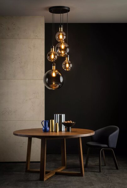Hängeleuchte Rauchglas Metall Modern E27 L:65 cm 5-flmg