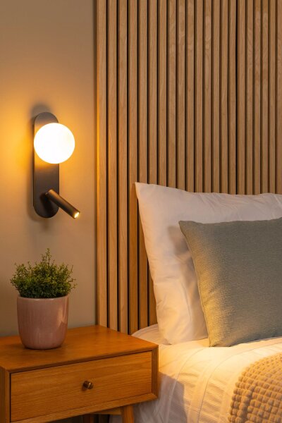 LED Wandleuchte Holz Glas Schwarz flexibel G9 H:32 cm