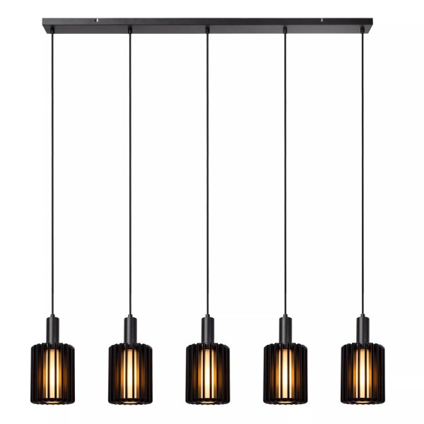 Lange Hängelampe Glas Aluminium Schwarz L:164 cm 5-flmg