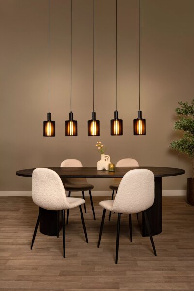 Lange Hängelampe Glas Aluminium Schwarz L:164 cm 5-flmg