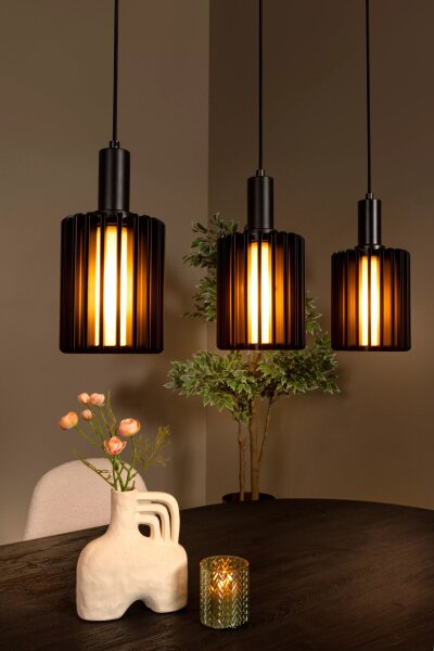 Lange Hängelampe Glas Aluminium Schwarz L:164 cm 5-flmg