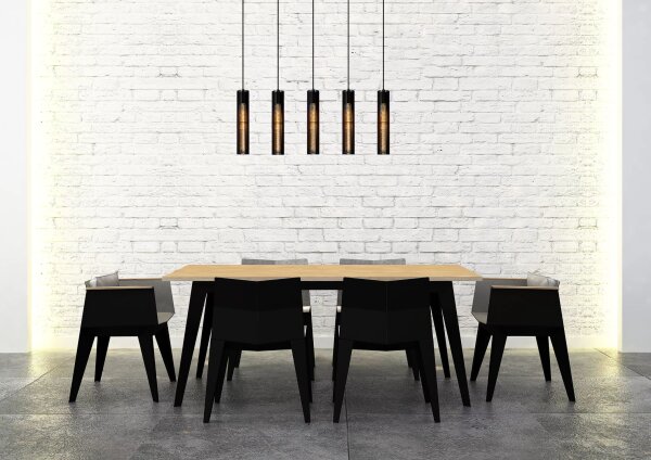 Pendelleuchte Metall Schwarz 100 cm lang E27 5-flammig