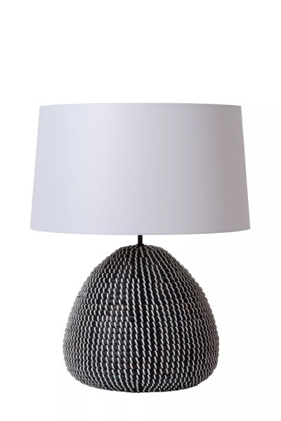 Tischleuchte Seegras Stoff Schwarz Weiß E27 61 cm