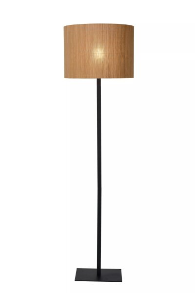 Runde Stehleuchte Bambus Metall Schwarz E27 156 cm groß