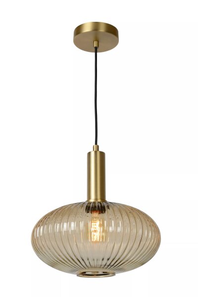 Runde Hängelampe Glas Metall Bernstein Gold E27 Ø30 cm