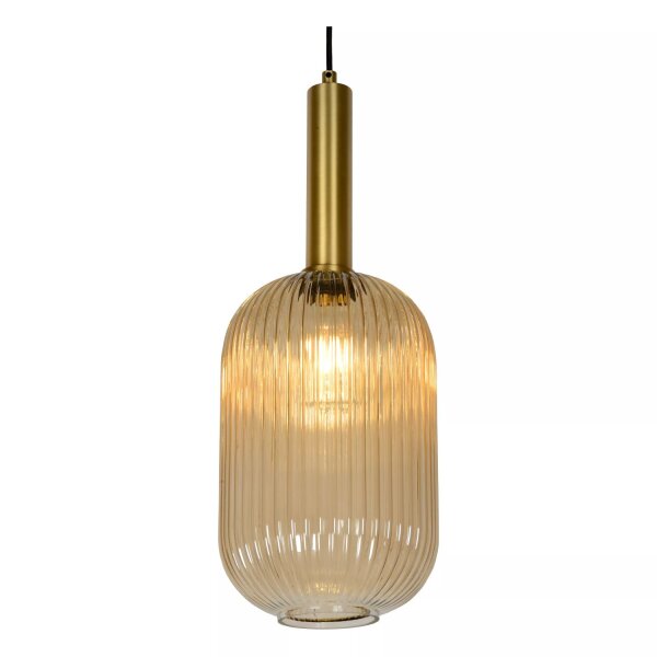 Runde Hängelampe Glas Metall Bernstein Gold E27 Ø20 cm