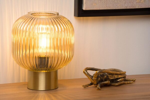 Tischlampe Glasschirm Metall Bernstein Gold E27 24,5 cm