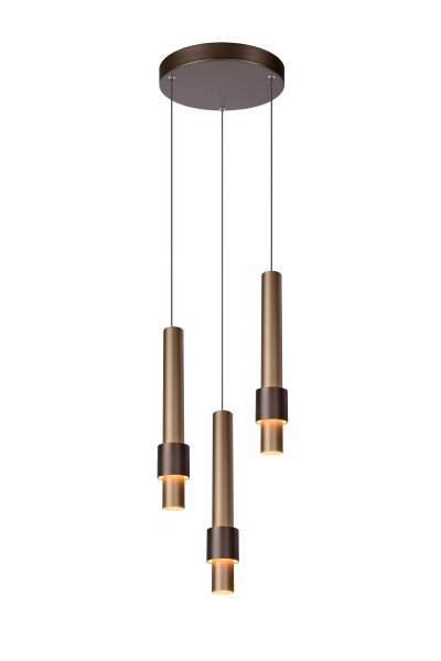 LED Hängeleuchte Gold Kaffeebraun B:28 cm 2700 K 3-flmg