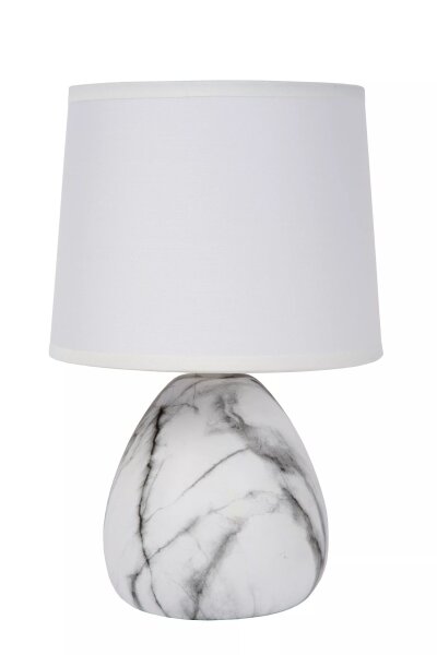Tischlampe Stoff Keramik Marmor Optik Weiß E14 25,5 cm