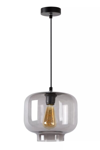 Pendelleuchte Rauchglas Metall Schwarz E27 rund Ø25 cm