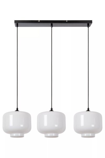 Pendelleuchte Glas Metall Weiß Schwarz E27 L:90 cm